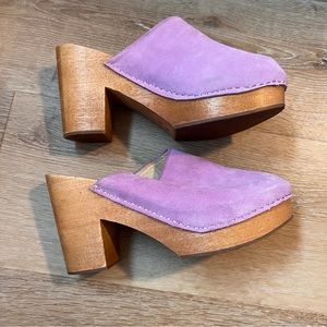 Anthropologie Lavender Suede Clogs
